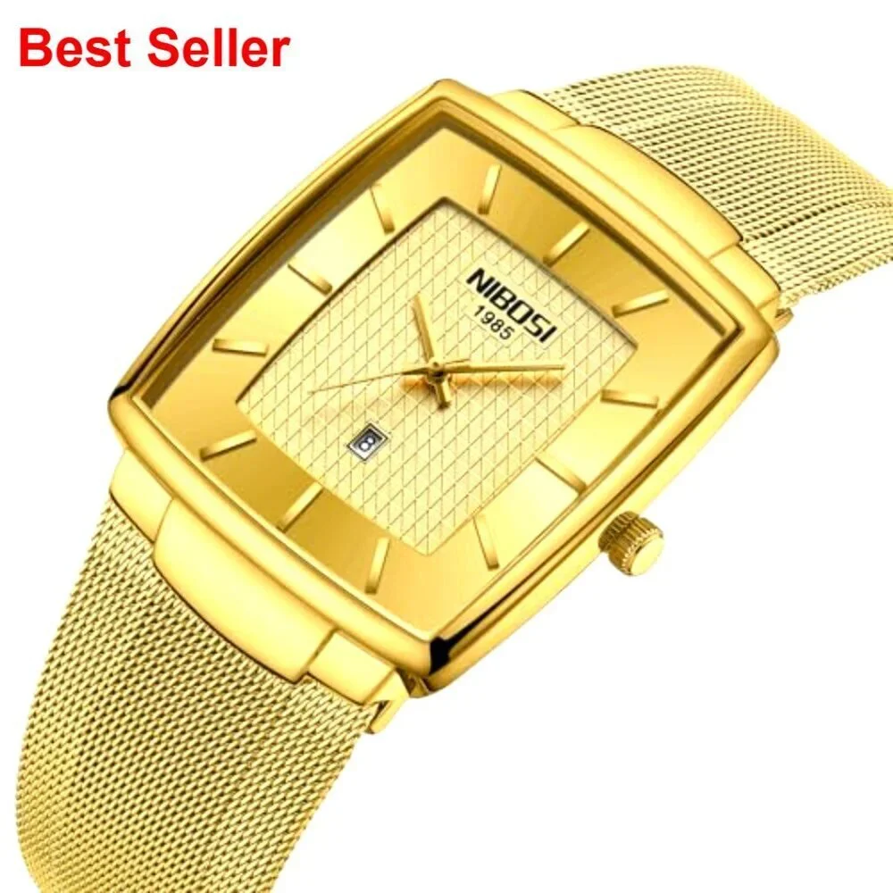 Square Analog Quartz Stainless Steel Watch Mesh Strap Waterproof Business